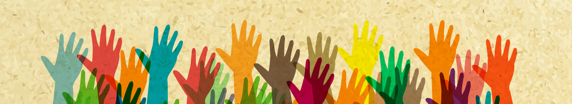 multicolor paper hands raising up on textured background